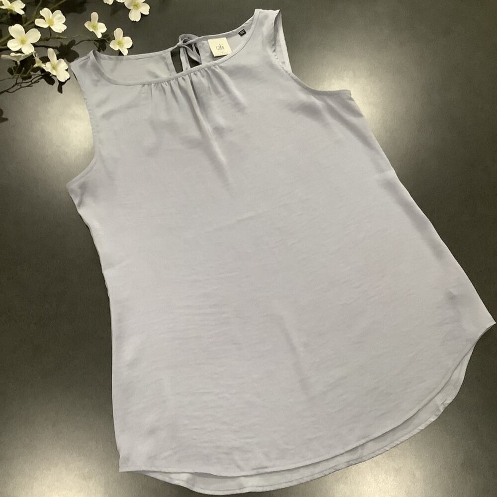 CAbi Mist Tie Back Dusty Periwinkle Sleeveless Woven Crinkle Tank Top #5363